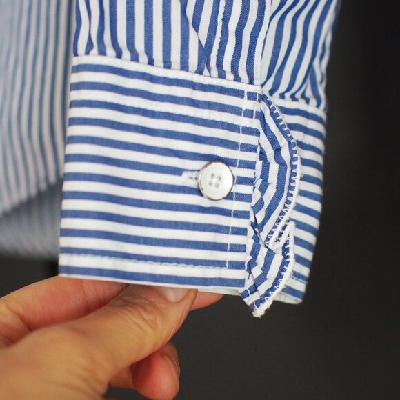 Gap | Blue & White Cotton Ruffle Neckline Blouse - Picture 3 of 5
